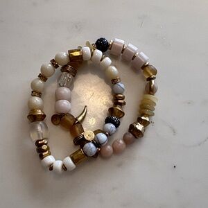 Elegant Gold and White Beaded Bracelet Set